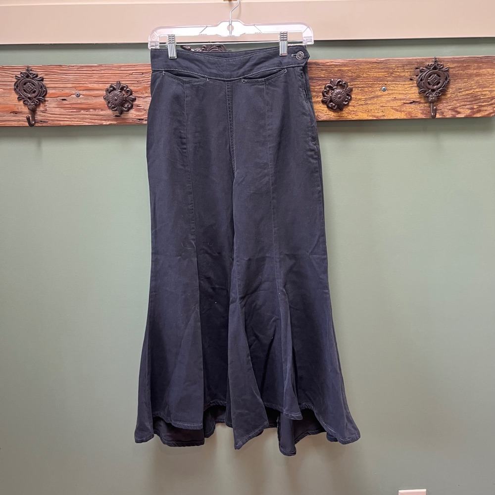 Pilcro Anthropologie‎ Womens Wide Leg Flared Pants Black High Rise Size 2